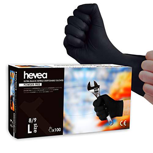 Hevea Guantes Desechables de Nitrilo Ultragruesos, sin Polvo ni Látex