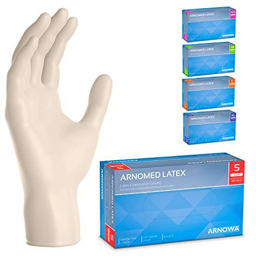 ARNOMED Guantes de latex, blancos, sin polvo, 100 unidades/caja