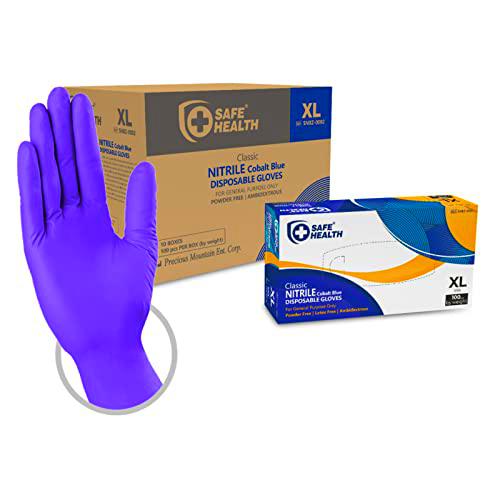 Safe Health Guantes Desechables de Nitrilo Azul Cobalto Talla XL | 900 unidades | Sin polvo Sin látex | Dedos texturizados | Limpieza Bricolaje Alimentación | 3 Mil