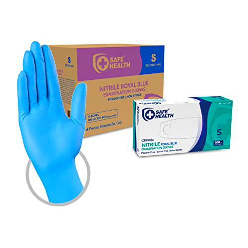 Safe Health Guantes Desechables de examen de Nitrilo Azul Talla S | 1000 unidades | Sin polvo Sin látex | Certificado CE EN455 | Atención médica Alimentación | 3,5 Mil