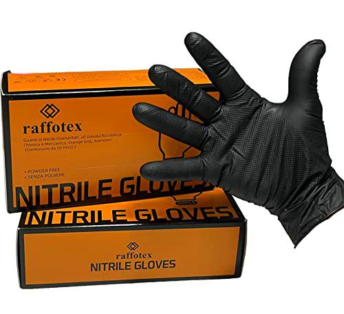 raffotex - Guantes de nitrilo de doble grosor negros