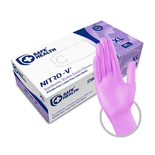 Safe Health Guantes Desechables de examen Nitro-V sintéticos híbridos de Vinilo y Nitrilo Violeta Morado Talla XL | 90 unidades | Tareas del hogar Limpieza