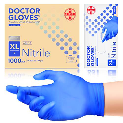 AIESI® Guantes de Nitrilo desechables sin polvo para uso profesional DOCTOR GLOVES Cumple con las Normas EN420 EN374 EN455 (Paquete de 1000 piezas) talla M