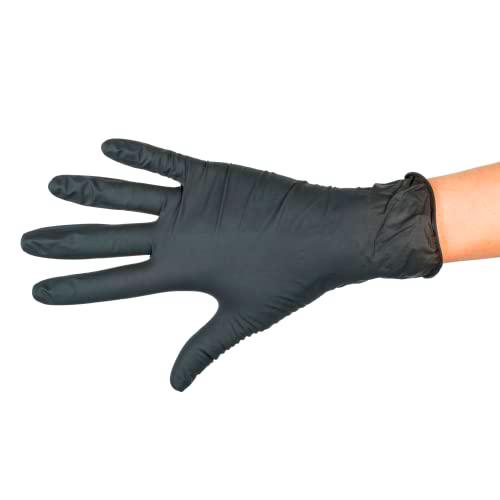 Guantes de examen de vinilo desechables negros | Médico | Industria | Cabello | Belleza | Alimentos | Conserjería | Sin polvo | Sin látex | Tamaño: Grande (1 caja de 100)