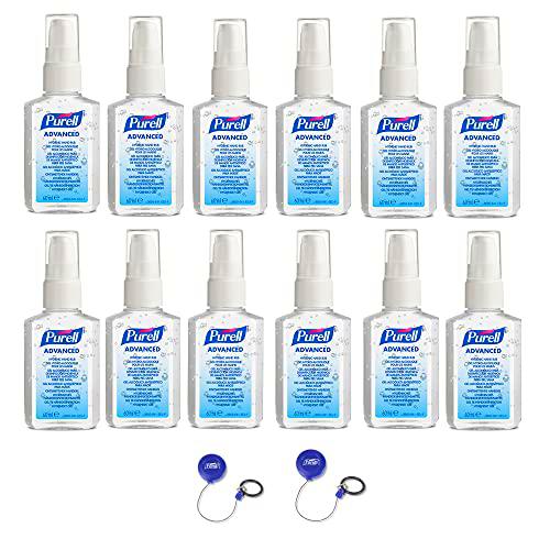 Gel hidroalcohólico DE MANOS PURELL ADVANCED alcohol en gel desinfectante botella de 60ml x 12 con 2 clips retráctiles para engranajes PURELL PERSONAL.