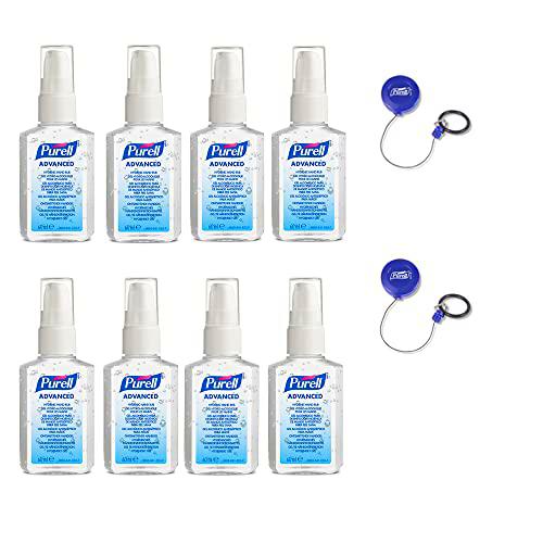 Gel hidroalcohólico DE MANOS PURELL ADVANCED alcohol en gel desinfectante botella de 60ml x 8 con 2 clips retráctiles para engranajes PURELL PERSONAL.