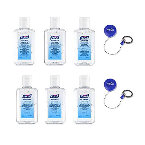 Gel hidroalcohólico DE MANOS PURELL ADVANCED desinfectante manos 100ml Botella con cierre abatible x 6 con 2 clips retráctiles para engranajes PURELL PERSONAL.