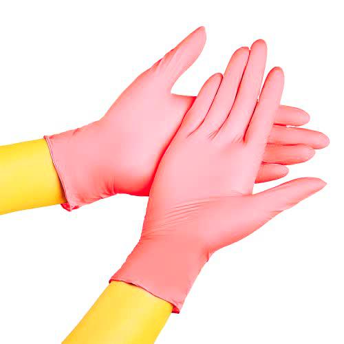 MONOUSALO Guantes Nitrilo Talla M Resistentes Rosa (caja 100 unidades) sin Polvo