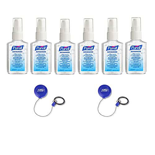 Gel hidroalcohólico DE MANOS PURELL ADVANCED alcohol en gel desinfectante botella de 60ml x 6 con 2 clips retráctiles para engranajes PURELL PERSONAL.