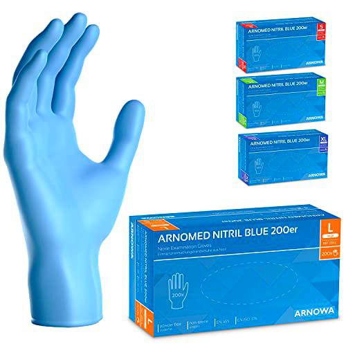 ARNOMED Guantes nitrilo talla L azul, 200 uds/caja