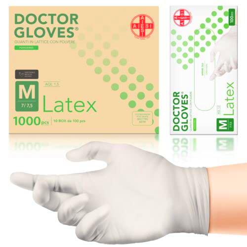 AIESI® Guantes de Látex desechables con polvo para uso médico DOCTOR GLOVES Cumple con las Normas EN420 EN374 EN455 (Paquete de 1000 piezas) talla M