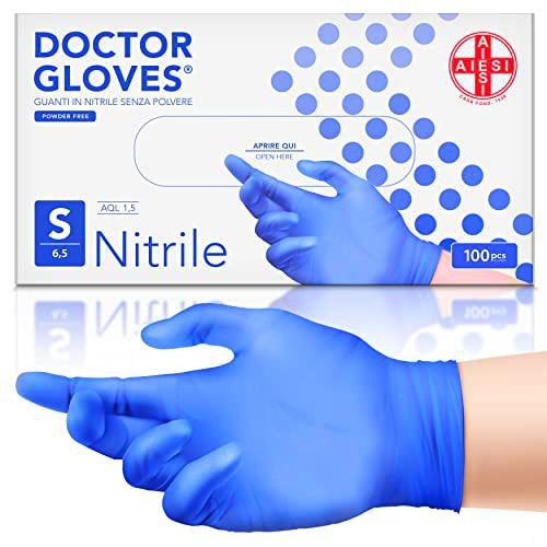 AIESI® Guantes de Nitrilo desechables sin polvo para uso profesional DOCTOR GLOVES Cumple con las Normas EN420 EN374 EN455 (Paquete de 1000 piezas) talla S