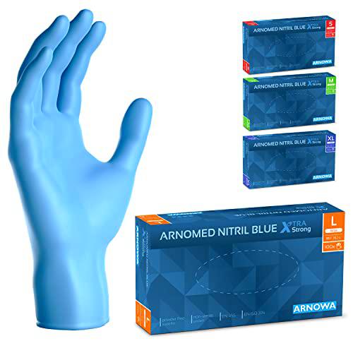 ARNOMED Guantes desechables azules extra fuertes, guantes desechables en L