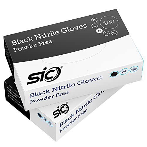 SIC ® Guantes desechables de vinilo negro | Látex | Sin polvo | Uso para alimentos