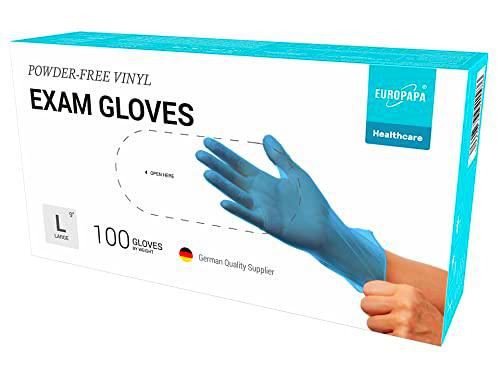 EUROPAPA® 100 guantes de vinilo desechables, sin látex