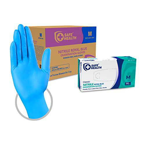 Safe Health Guantes Desechables de examen de Nitrilo Azul Talla M | 1000 unidades | Sin polvo Sin látex | Certificado CE EN455 | Atención médica Alimentación | 3,5 Mil