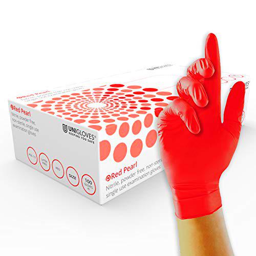 UNIGLOVES Pearl Guantes de Nitrilo, Rojo, Talla M (Paquete de 100)