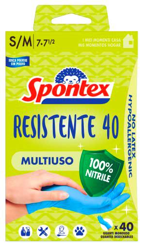 Spontex Guantes desechables resistentes 40, guantes de nitrilo hipoalergénicos