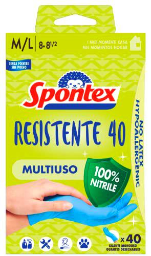 Spontex Guantes desechables resistentes 40, guantes de nitrilo hipoalergénicos