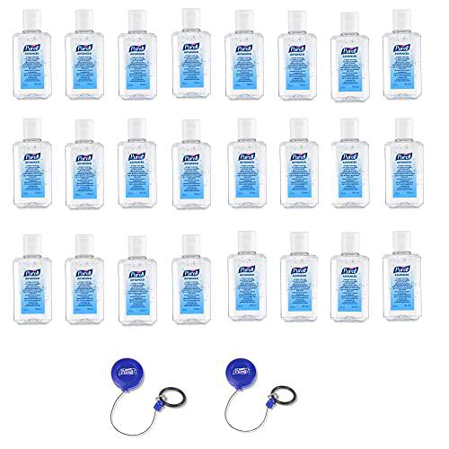 Gel hidroalcohólico DE MANOS PURELL ADVANCED desinfectante manos 100ml Botella con cierre abatible x 24 con 2 clips retráctiles para engranajes PURELL PERSONAL.