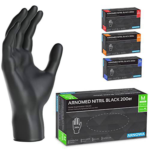 ARNOMED Guantes nitrilo talla M negro, 200 uds/caja