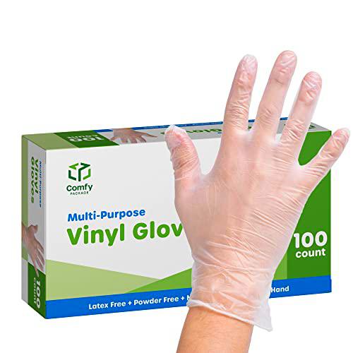 Comfy Package 100 unidades de guantes desechables de vinilo transparente sin polvo