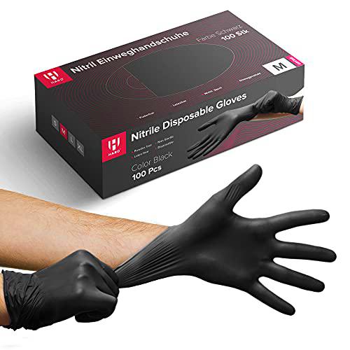 HARD 100 Guantes desechables de nitrilo - Negro L | guante premium | sin polvo &amp; sin látex | guantes de examen | agradable para la piel | Black gloves | Tattoo | 100 unidades/ 1 caja