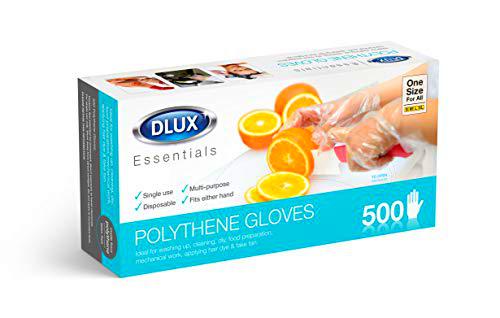 DLUX Caja de 500 guantes desechables de polietileno transparentes