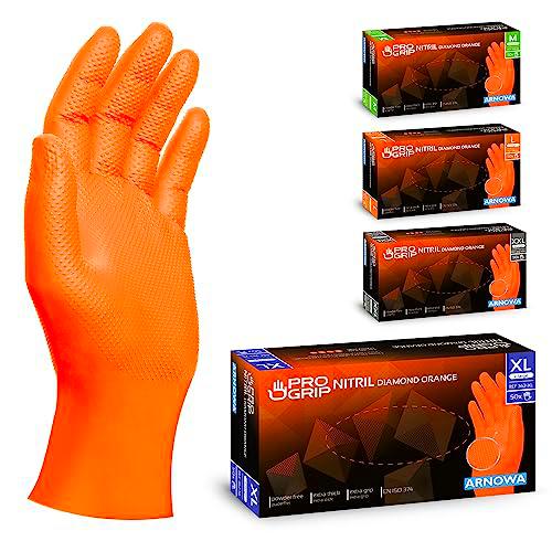 PROGRIP guantes nitrilo, guantes nitrilo talla XL, guantes de nitrilo naranja