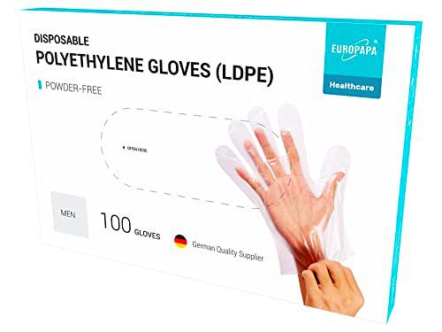 EUROPAPA 100 Guantes desechables de LDPE en caja, guantes desechables sin látex