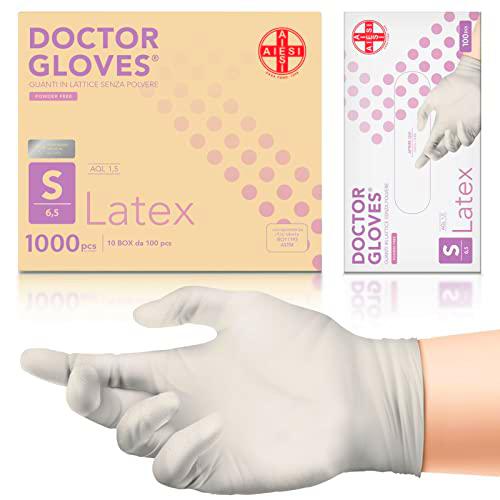 AIESI® Guantes de Látex desechables sin polvo para uso médico DOCTOR GLOVES Cumple con las Normas EN420 EN374 EN455 (Paquete de 1000 piezas) talla S