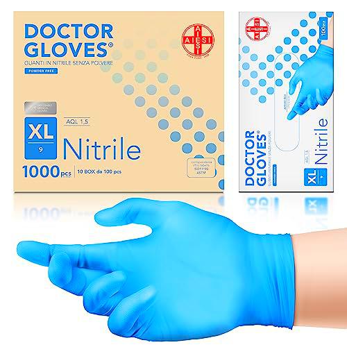 AIESI® Guantes de Nitrilo desechables sin polvo para uso profesional DOCTOR GLOVES Cumple con las Normas EN420 EN374 EN455 (Paquete de 1000 piezas) talla XL