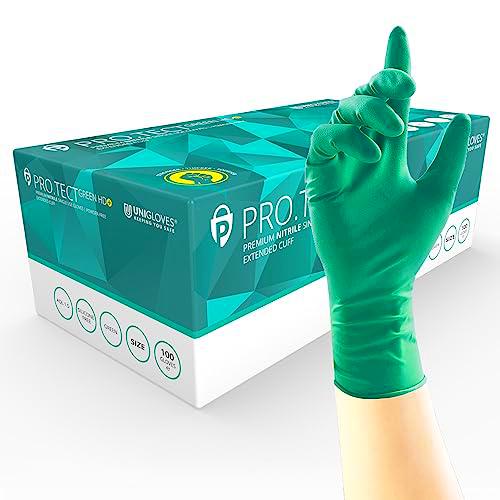 UNIGLOVES PRO.TECT - Guantes desechables de nitrilo HD+ verde con puño extendido