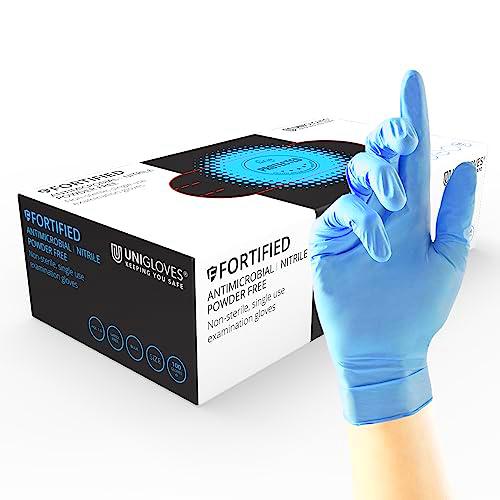 Unigloves Fortified Blue GF0014 - Guantes desechables de nitrilo antimicrobiano