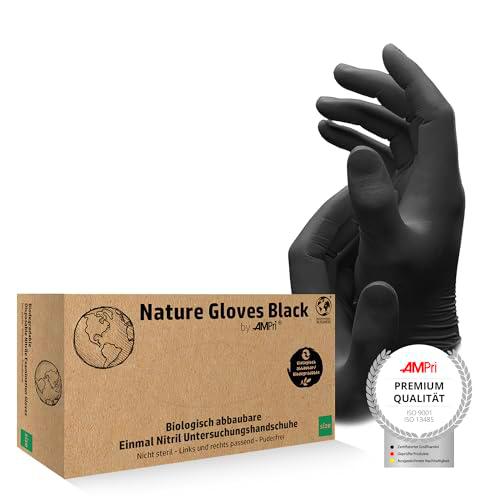 AMPri Guantes de nitrilo biodegradables, negros, 100 unidades/caja