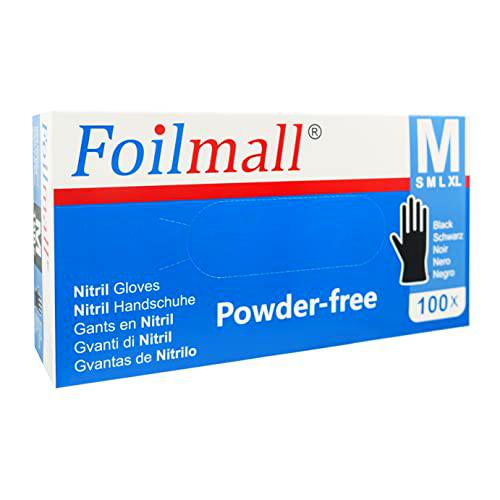 foilmall Guantes desechables de nitrilo Guantes desechables m Guantes de goma negros (100, L)