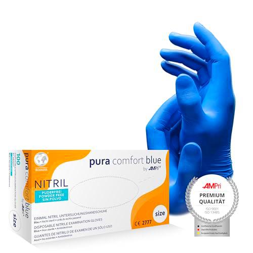 AMPri Guantes de nitrilo azul, 100 unidades/caja, talla S