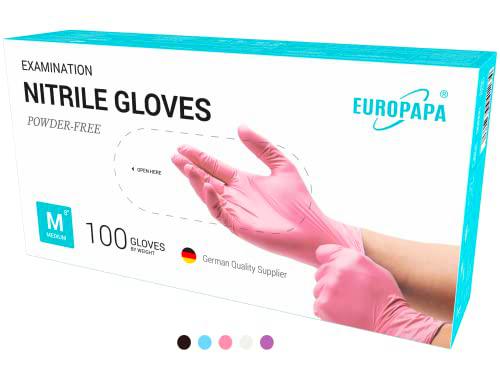 EUROPAPA® 100 Guantes De Nitrilo Pink Box Desechables Guantes Desechables Guantes De Examen Guantes De Nitrilo Guantes Sin Polvo