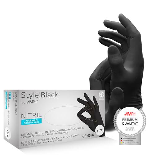 AMPRI 01181 - S - -Style Black, sin polvo nitrilo Guantes 10 X 100 unidades + Gratis piel Bálsamo 50 ml