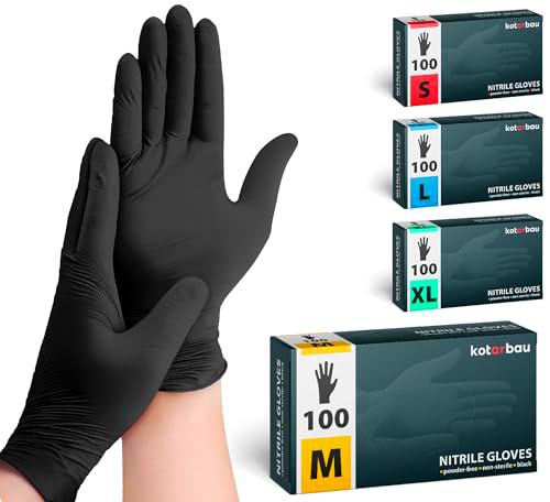 KOTARBAU® 100 piezas caja guantes desechables guantes de nitrilo guantes desechables M guantes negros guantes de goma desechables guantes de protección guantes de taller accesorios guantes de cocina