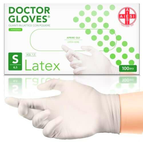 AIESI® Guantes de Látex desechables con polvo para uso médico DOCTOR GLOVES (Paquete de 100 piezas) talla S