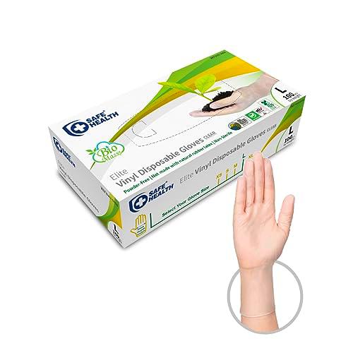 Safe Health Guantes Desechables de Vinilo Ecológicos Biomass Transparente Talla L