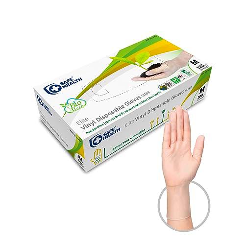 Safe Health Guantes Desechables de Vinilo Ecológicos Biomass Transparente Talla M