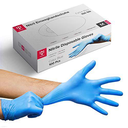 HARD Guantes de Nitrilo Azul, Caja de 100 - Sin Polvo y Sin Látex, Multiusos