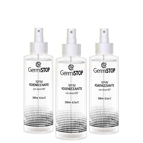 GERMISTOP Desinfectante de manos, 3 x 200 ml, con alcohol 80% y glicerina