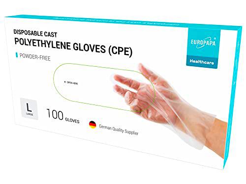 EUROPAPA 100, 200, 300, 450 Vorteilspack CPE Transparenz Einweghandschuhe in Box Einmalhandschuhe Latex Gummihandschuhe polderfrei Handschuhe in Gr