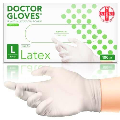 AIESI® Guantes de Látex desechables con polvo para uso médico DOCTOR GLOVES (Paquete de 100 piezas) talla L