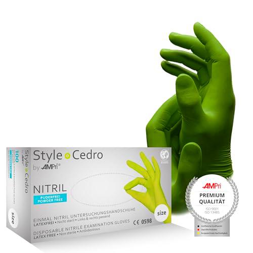 AMPri Guantes de nitrilo, cedro verde, 100 unidades/caja