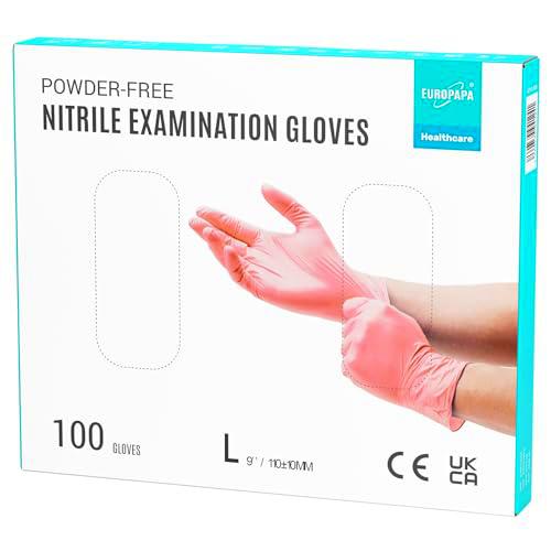 EUROPAPA® 100 Guantes De Nitrilo Pink Box Desechables Guantes Desechables Guantes De Examen Guantes De Nitrilo Guantes Sin Polvo