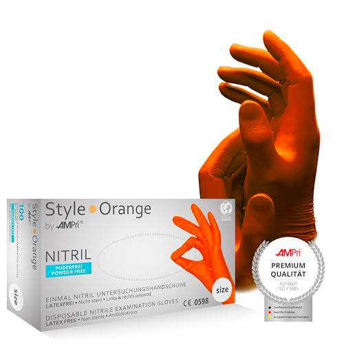 Guantes de nitrilo, Sin Talco, M, Naranja (100 unidades)